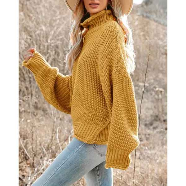 imageSaodimallsu Womens Turtleneck Oversized Sweaters Batwing Long Sleeve Pullover Loose Chunky Knit JumperYellow