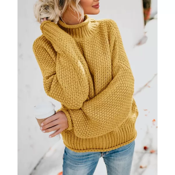 imageSaodimallsu Womens Turtleneck Oversized Sweaters Batwing Long Sleeve Pullover Loose Chunky Knit JumperYellow