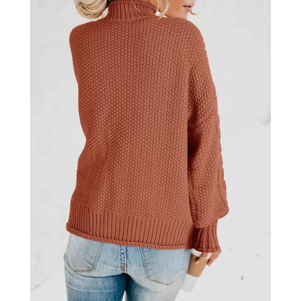 imageSaodimallsu Womens Turtleneck Oversized Sweaters Batwing Long Sleeve Pullover Loose Chunky Knit JumperZ Cable Brick Red