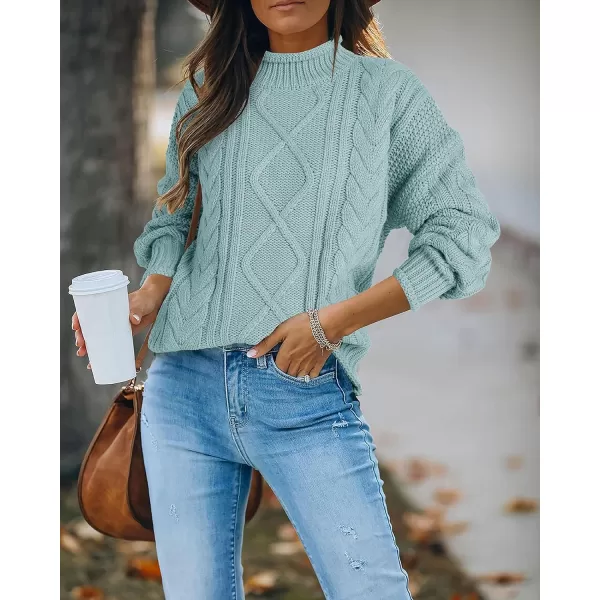 imageSaodimallsu Womens Turtleneck Oversized Sweaters Batwing Long Sleeve Pullover Loose Chunky Knit JumperZ Cable Green