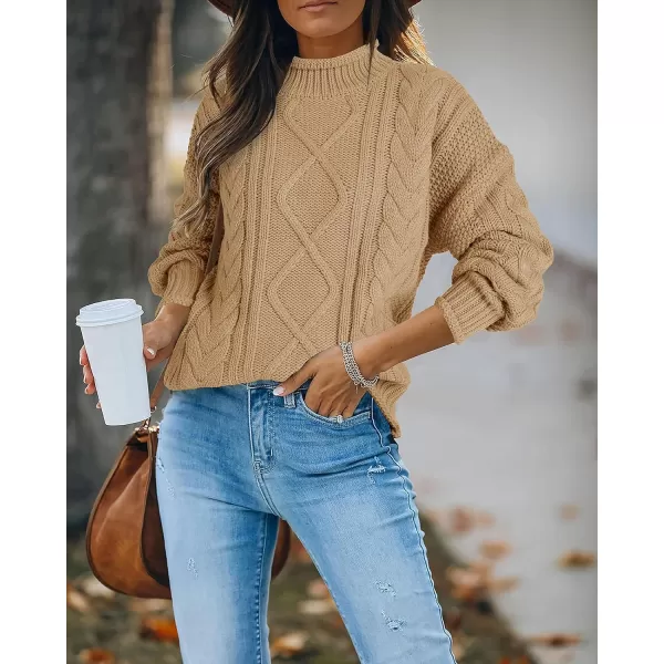 imageSaodimallsu Womens Turtleneck Oversized Sweaters Batwing Long Sleeve Pullover Loose Chunky Knit JumperZ Cable Khaki