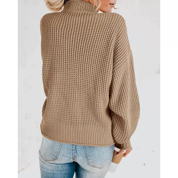 imageSaodimallsu Womens Turtleneck Oversized Sweaters Batwing Long Sleeve Pullover Loose Chunky Knit JumperZ Waffle Khaki