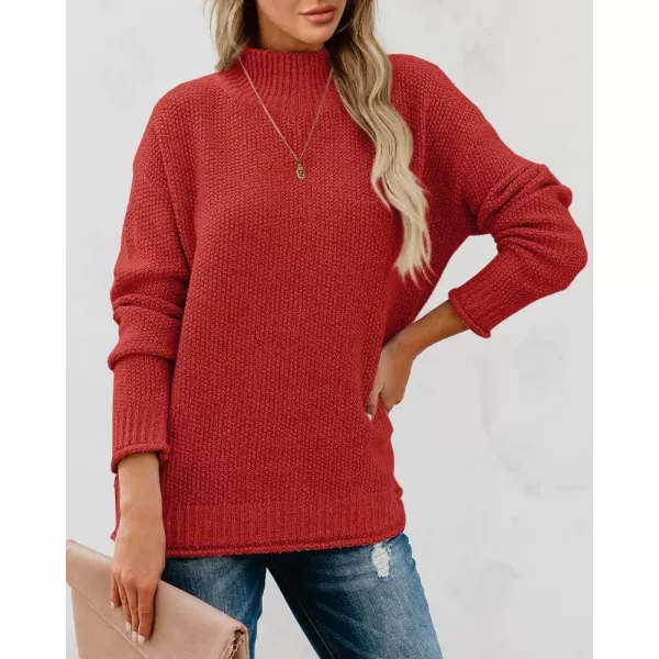 imageSaodimallsu Womens Turtleneck Oversized Sweaters Chunky Long Sleeve Loose Casual Pullover Slouchy Knit Jumper TopsBrick Red