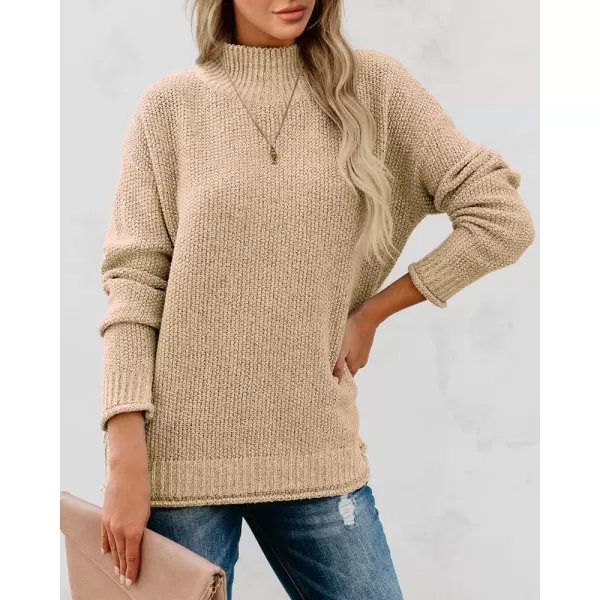 imageSaodimallsu Womens Turtleneck Oversized Sweaters Chunky Long Sleeve Loose Casual Pullover Slouchy Knit Jumper TopsKhaki