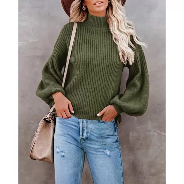 imageSaodimallsu Womens Turtleneck Oversized Sweaters Chunky Long Sleeve Loose Casual Pullover Slouchy Knit Jumper TopsZarmy Green