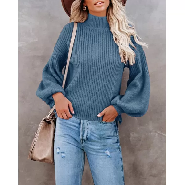 imageSaodimallsu Womens Turtleneck Oversized Sweaters Chunky Long Sleeve Loose Casual Pullover Slouchy Knit Jumper TopsZblue