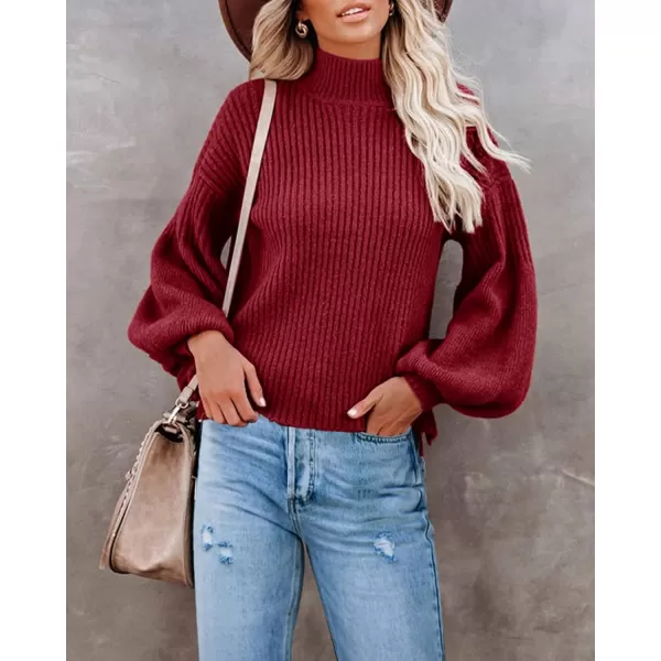 imageSaodimallsu Womens Turtleneck Oversized Sweaters Chunky Long Sleeve Loose Casual Pullover Slouchy Knit Jumper TopsZwine Red