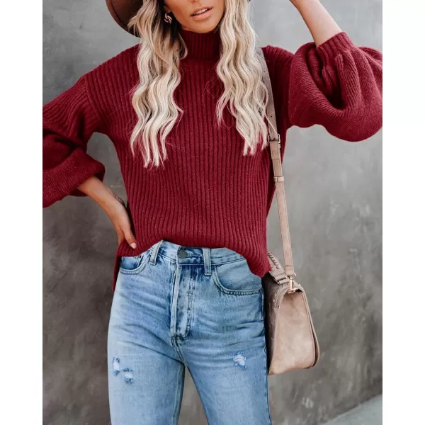 imageSaodimallsu Womens Turtleneck Oversized Sweaters Chunky Long Sleeve Loose Casual Pullover Slouchy Knit Jumper TopsZwine Red