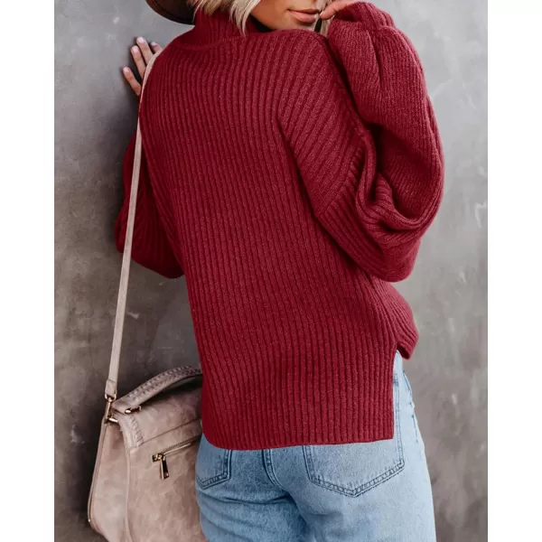 imageSaodimallsu Womens Turtleneck Oversized Sweaters Chunky Long Sleeve Loose Casual Pullover Slouchy Knit Jumper TopsZwine Red