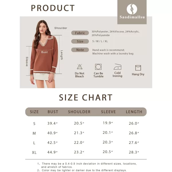 imageSaodimallsu Womens V Neck Pullover Sweaters Collared Fall Knit Trendy Loose Casual Long Sleeve Jumper TopsBlack