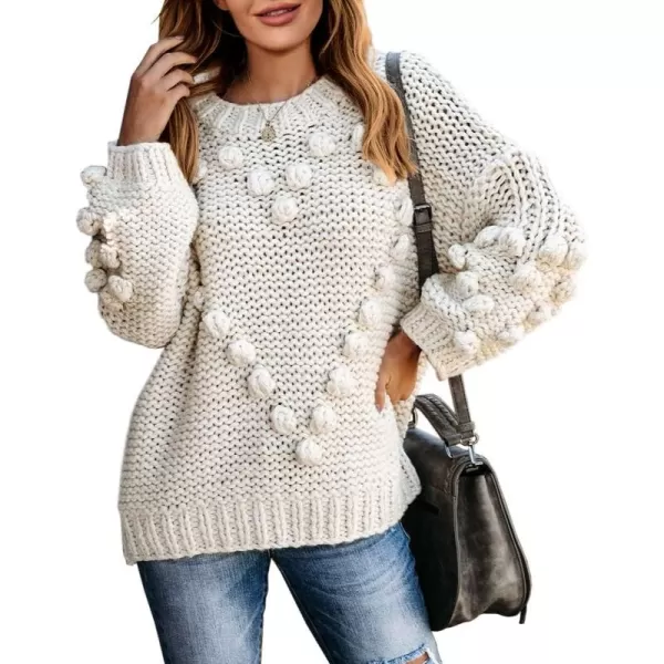 imageSaodimallsu Womens Oversized Chunky Sweaters Batwing Long Sleeve Crew Neck Dot Heart Cute Loose Knit Pullover Jumper TopWhite