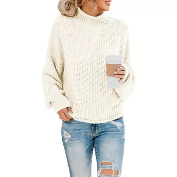 imageSaodimallsu Womens Turtleneck Oversized Sweaters Batwing Long Sleeve Pullover Loose Chunky Knit JumperBeigewhite