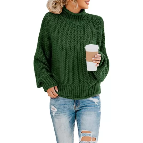 imageSaodimallsu Womens Turtleneck Oversized Sweaters Batwing Long Sleeve Pullover Loose Chunky Knit JumperDark Green