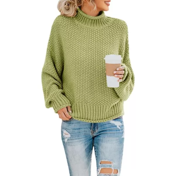 imageSaodimallsu Womens Turtleneck Oversized Sweaters Batwing Long Sleeve Pullover Loose Chunky Knit JumperGrass Green