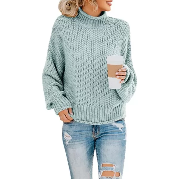 imageSaodimallsu Womens Turtleneck Oversized Sweaters Batwing Long Sleeve Pullover Loose Chunky Knit JumperGreen