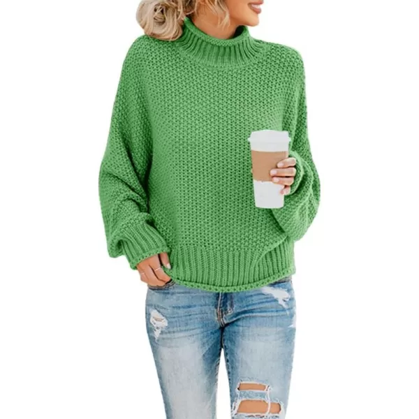 imageSaodimallsu Womens Turtleneck Oversized Sweaters Batwing Long Sleeve Pullover Loose Chunky Knit JumperLight Green