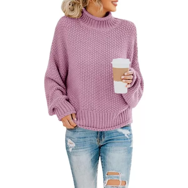 imageSaodimallsu Womens Turtleneck Oversized Sweaters Batwing Long Sleeve Pullover Loose Chunky Knit JumperLight Purple