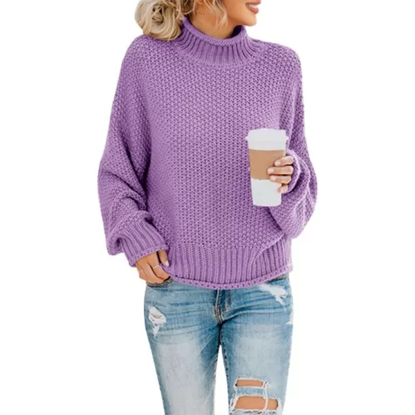 imageSaodimallsu Womens Turtleneck Oversized Sweaters Batwing Long Sleeve Pullover Loose Chunky Knit JumperPurple