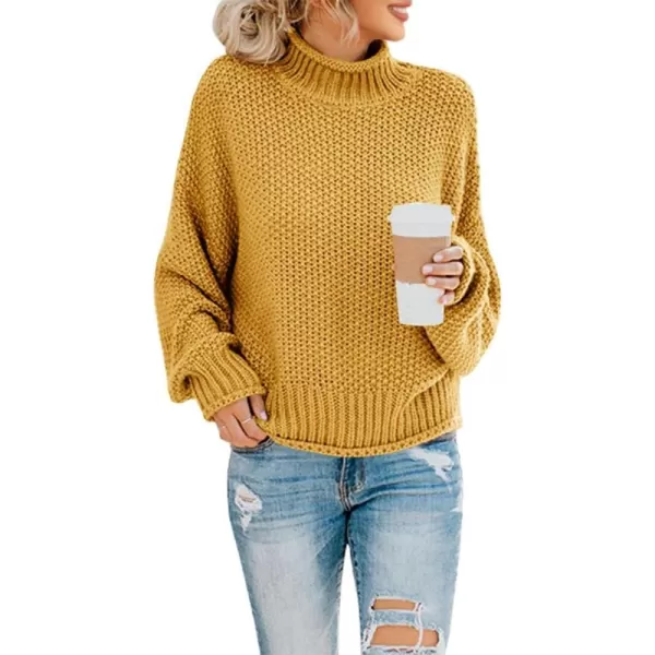 imageSaodimallsu Womens Turtleneck Oversized Sweaters Batwing Long Sleeve Pullover Loose Chunky Knit JumperYellow