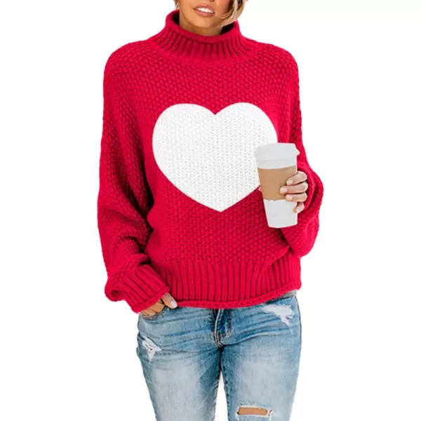 imageSaodimallsu Womens Turtleneck Oversized Sweaters Batwing Long Sleeve Pullover Loose Chunky Knit JumperZ Heart Red