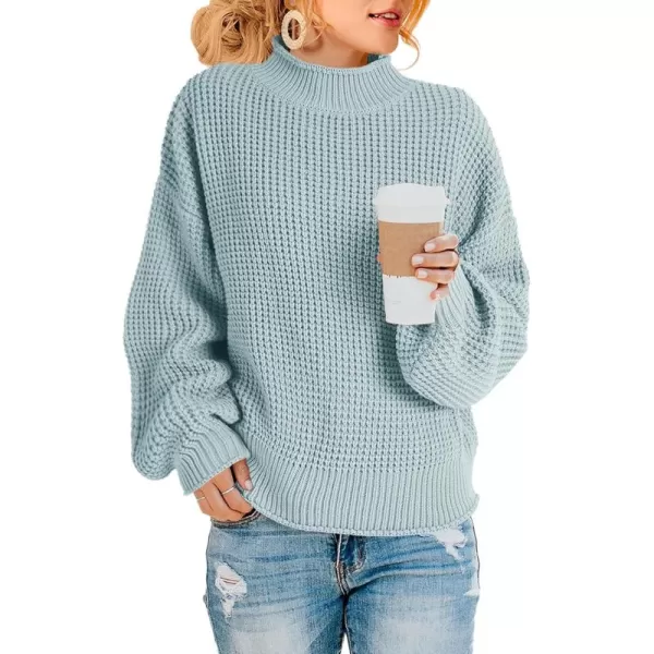 imageSaodimallsu Womens Turtleneck Oversized Sweaters Batwing Long Sleeve Pullover Loose Chunky Knit JumperZ Waffle Green