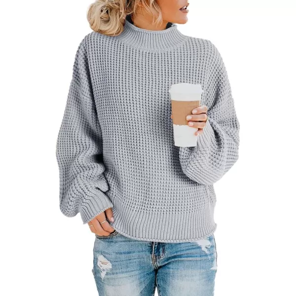 imageSaodimallsu Womens Turtleneck Oversized Sweaters Batwing Long Sleeve Pullover Loose Chunky Knit JumperZ Waffle Grey