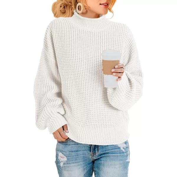 imageSaodimallsu Womens Turtleneck Oversized Sweaters Batwing Long Sleeve Pullover Loose Chunky Knit JumperZ Waffle White