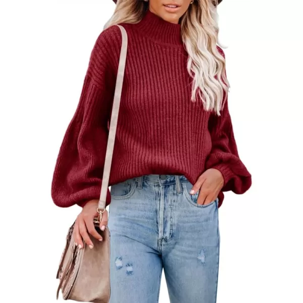 imageSaodimallsu Womens Turtleneck Oversized Sweaters Chunky Long Sleeve Loose Casual Pullover Slouchy Knit Jumper TopsZwine Red