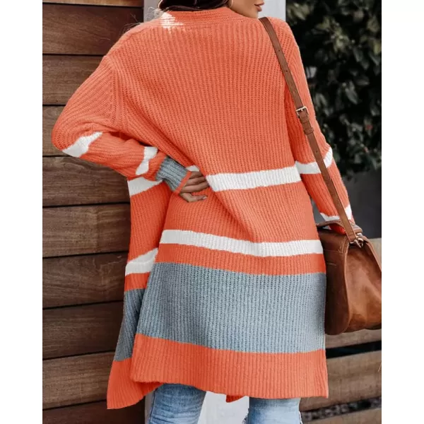 imageLovaru Womens Boho Open Front Cardigan Colorblock Long Sleeve Loose Knit Lightweight SweatersZeorange