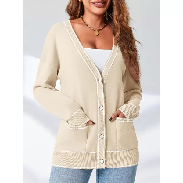 imageSaodimallsu Womens Button Down Cardigan Sweaters V Neck 2024 Fall Open Front Knit Long Sleeve CoatsBeige