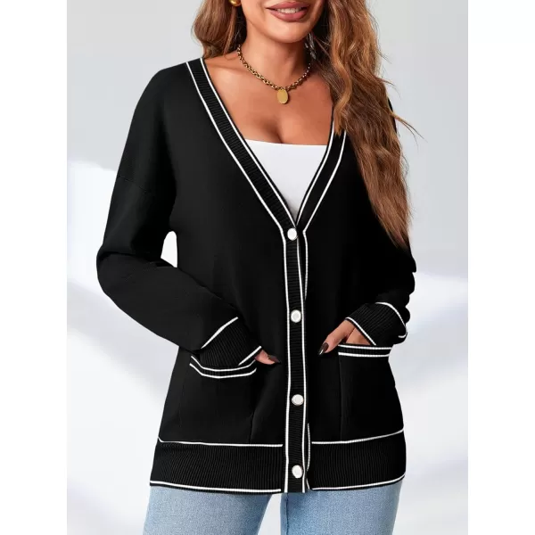 imageSaodimallsu Womens Button Down Cardigan Sweaters V Neck 2024 Fall Open Front Knit Long Sleeve CoatsBlack