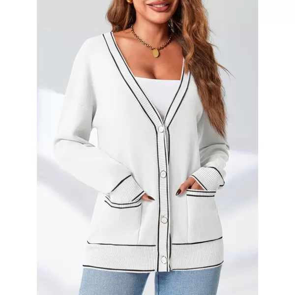 imageSaodimallsu Womens Button Down Cardigan Sweaters V Neck 2024 Fall Open Front Knit Long Sleeve CoatsWhite