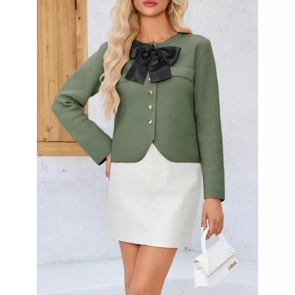 imageSaodimallsu Womens Button Down Cropped Cardigan Sweaters Cute Bow Long Sleeve Crew Neck Knit Sweater Jacket CoatArmy Green