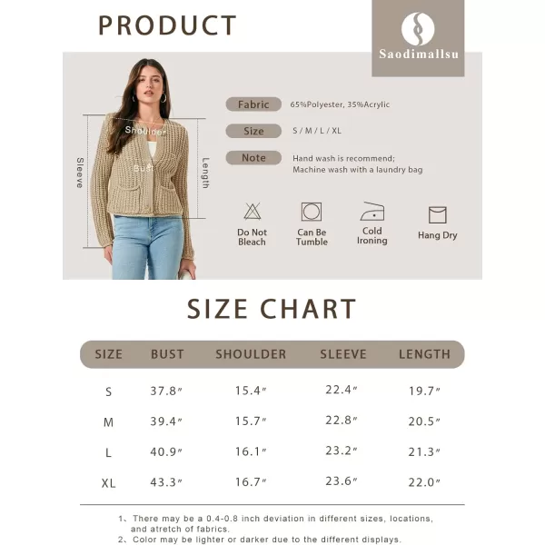 imageSaodimallsu Womens Button Up Sweaters Fall Chunky Knit Trendy Crewneck Open Front Loose Cardigan with PocketsGrey