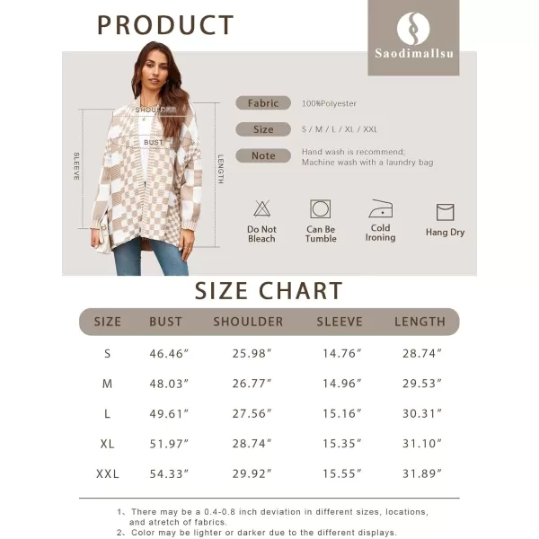 imageSaodimallsu Womens Checkered Sweater Color Block Plaid Cardigans Oversized Long Sleeve Knit Open Front CoatsCaramel