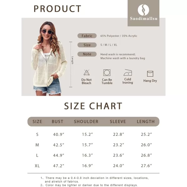 imageSaodimallsu Womens Crochet Lightweight Cardigans Zip Up Hooded Long Sleeve Knit Sweaters Mesh Beach Swim Cover UpApricot