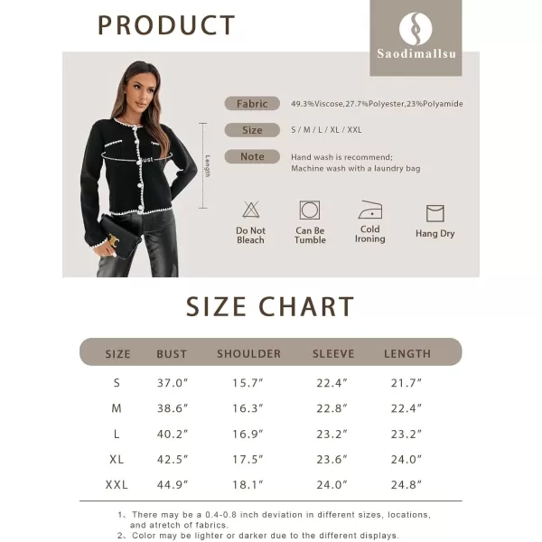 imageSaodimallsu Womens Cropped Cardigan Sweaters Crewneck Long Sleeve Button Down Knit Open Front Jacket with PocketBlack