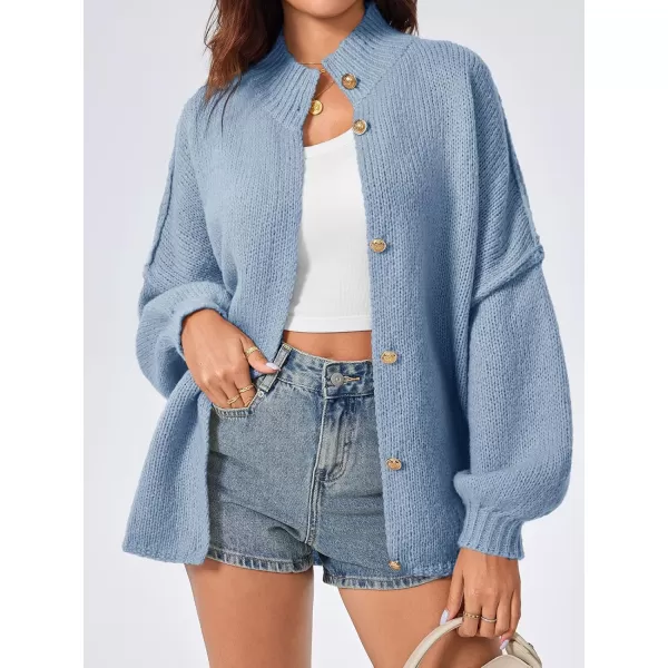 imageSaodimallsu Womens Oversized Cardigans Long Lantern Sleeve Button Down Chunky Knit Loose Fall Sweater CoatsBlue