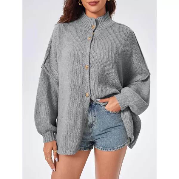 imageSaodimallsu Womens Oversized Cardigans Long Lantern Sleeve Button Down Chunky Knit Loose Fall Sweater CoatsGray