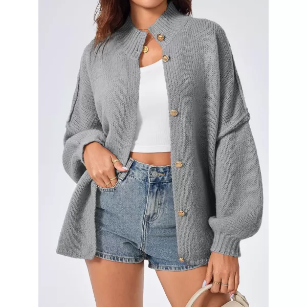 imageSaodimallsu Womens Oversized Cardigans Long Lantern Sleeve Button Down Chunky Knit Loose Fall Sweater CoatsGray