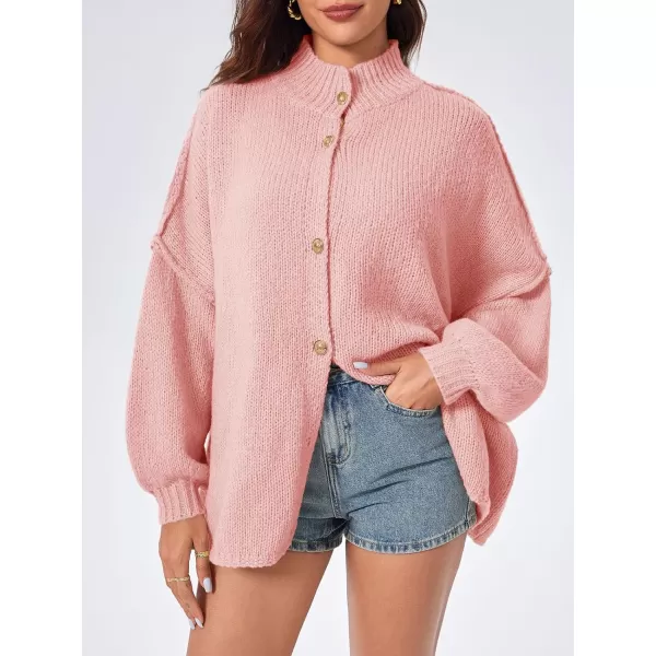 imageSaodimallsu Womens Oversized Cardigans Long Lantern Sleeve Button Down Chunky Knit Loose Fall Sweater CoatsPink