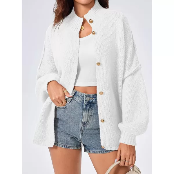 imageSaodimallsu Womens Oversized Cardigans Long Lantern Sleeve Button Down Chunky Knit Loose Fall Sweater CoatsWhite