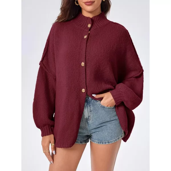 imageSaodimallsu Womens Oversized Cardigans Long Lantern Sleeve Button Down Chunky Knit Loose Fall Sweater CoatsWine Red