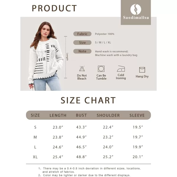 imageSaodimallsu Womens Oversized Sweater Crew Neck Long Sleeve Cable Knit Fall Loose Casual Color Block Pullover TopBlack