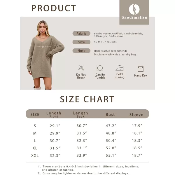 imageSaodimallsu Womens Oversized Sweater Dress Fall V Neck Long Sleeve Ribbed Knit Casual Loose Mini Pullover DressesBeige