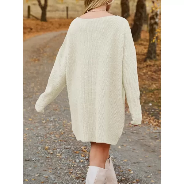 imageSaodimallsu Womens Oversized Sweater Dress Fall V Neck Long Sleeve Ribbed Knit Casual Loose Mini Pullover DressesBeige