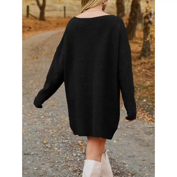 imageSaodimallsu Womens Oversized Sweater Dress Fall V Neck Long Sleeve Ribbed Knit Casual Loose Mini Pullover DressesBlack