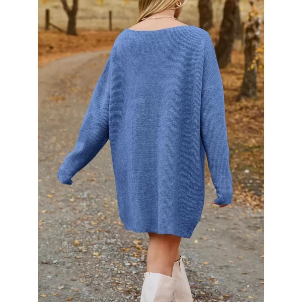 imageSaodimallsu Womens Oversized Sweater Dress Fall V Neck Long Sleeve Ribbed Knit Casual Loose Mini Pullover DressesBlue