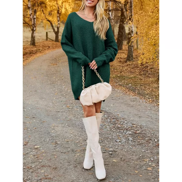 imageSaodimallsu Womens Oversized Sweater Dress Fall V Neck Long Sleeve Ribbed Knit Casual Loose Mini Pullover DressesDark Green