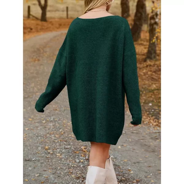 imageSaodimallsu Womens Oversized Sweater Dress Fall V Neck Long Sleeve Ribbed Knit Casual Loose Mini Pullover DressesDark Green